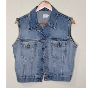 CALVIN KLEIN Denim Vest Womens Size L Blue Button Up Cotton Pockets USA